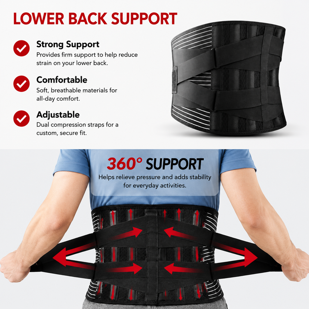 Premium Lower Back Support Brace 6 Stays Lumbar Support Belt Adjustable Compression Waist Belt Gym Sitting Posture Gym Back Support Anti-Slip