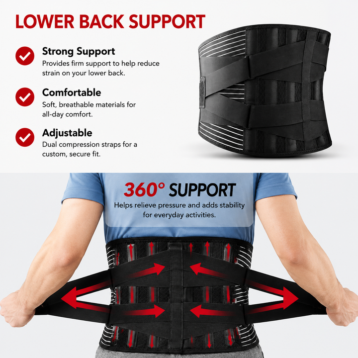 Premium Lower Back Support Brace 6 Stays Lumbar Support Belt Adjustable Compression Waist Belt Gym Sitting Posture Gym Back Support Anti-Slip