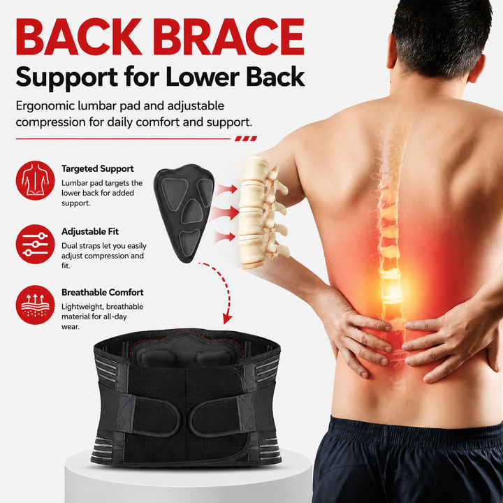 Premium Lower Back Support Brace 6 Stays Lumbar Support Belt Adjustable Compression Waist Belt Gym Sitting Posture Gym Back Support Anti-Slip