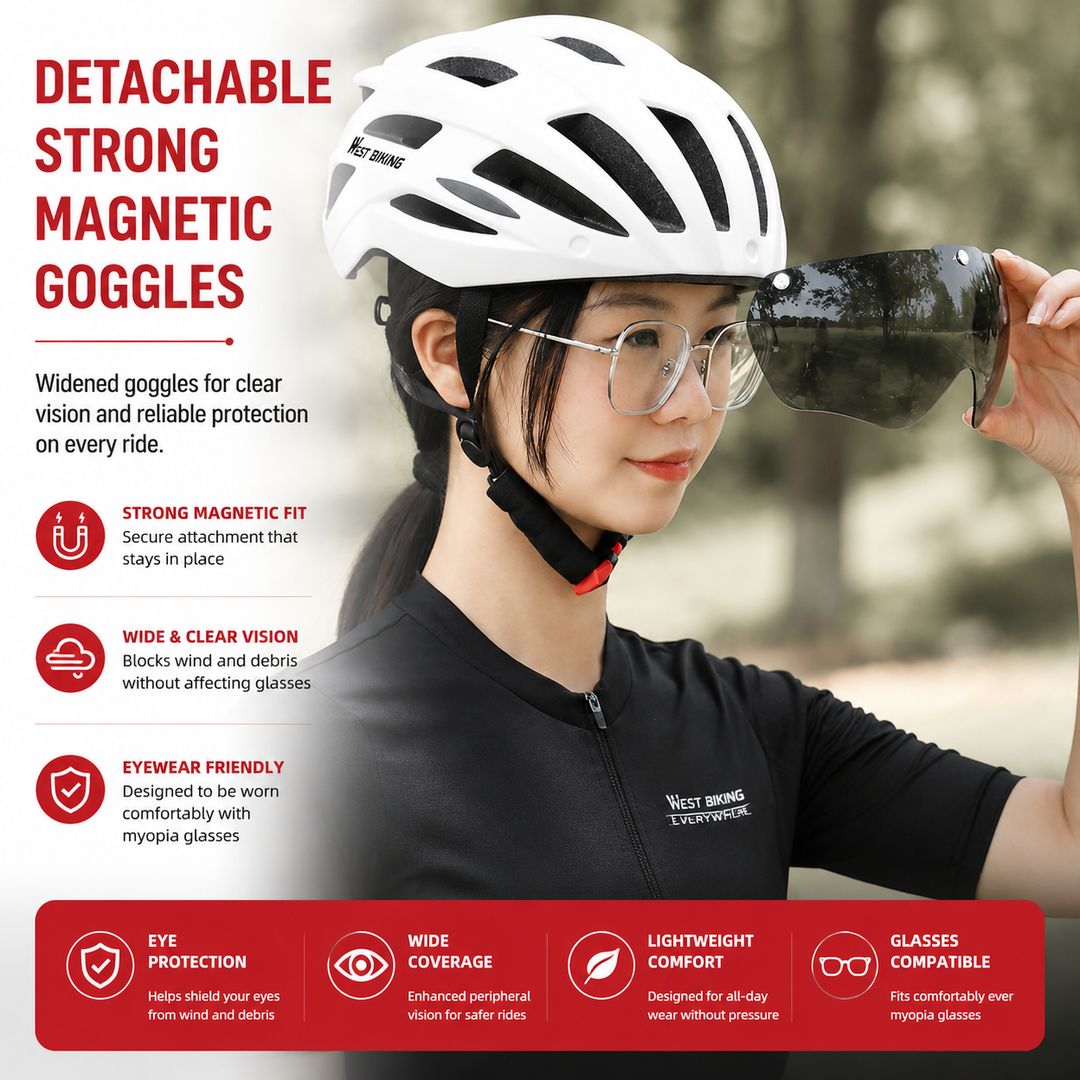 Premium Magnetic Lens Cycling Helmet Lightweight MTB Road Bike Helmet Breathable Adjustable PC Shell EPS Foam Goggles Included Unisex Riding