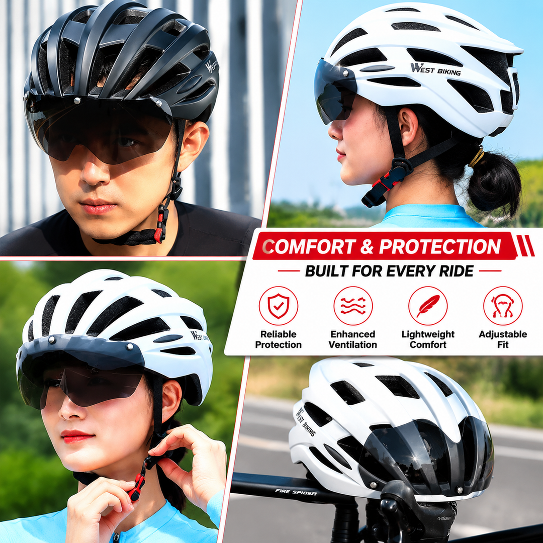 Premium Magnetic Lens Cycling Helmet Lightweight MTB Road Bike Helmet Breathable Adjustable PC Shell EPS Foam Goggles Included Unisex Riding