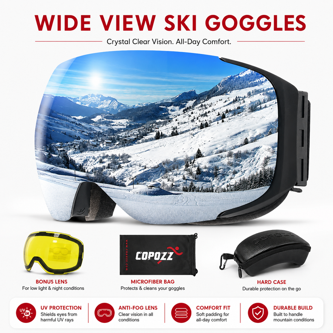 Premium Magnetic Ski Goggles Quick Change Lens UV400 Anti Fog Explosion Proof Snowboard Ski Glasses TPU Frame Snow Sports Eyewear with Case Yellow Lens