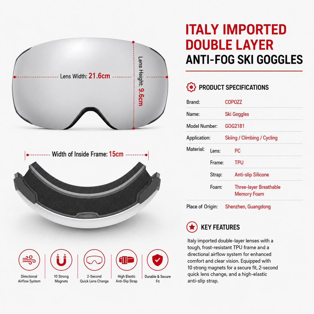 Premium Magnetic Ski Goggles Quick Change Lens UV400 Anti Fog Explosion Proof Snowboard Ski Glasses TPU Frame Snow Sports Eyewear with Case Yellow Lens