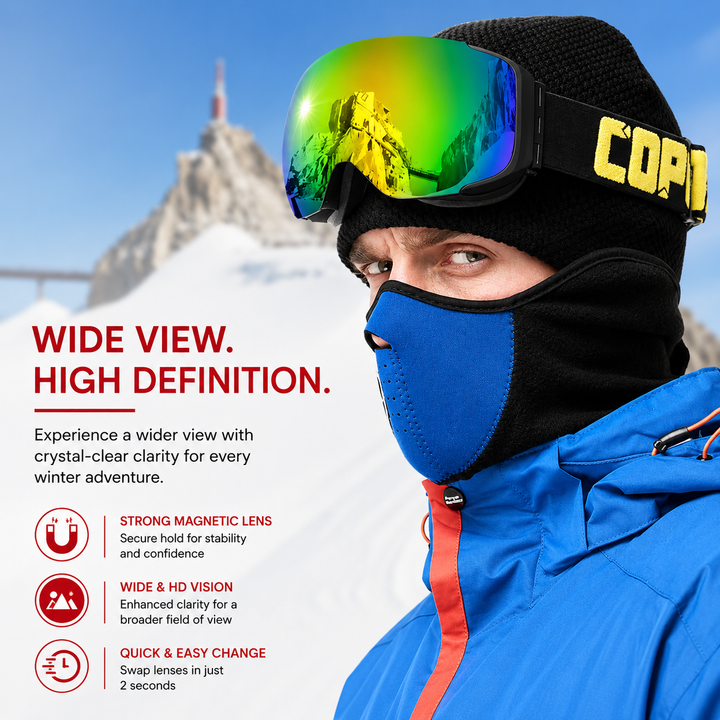 Premium Magnetic Ski Goggles Quick Change Lens UV400 Anti Fog Explosion Proof Snowboard Ski Glasses TPU Frame Snow Sports Eyewear with Case Yellow Lens