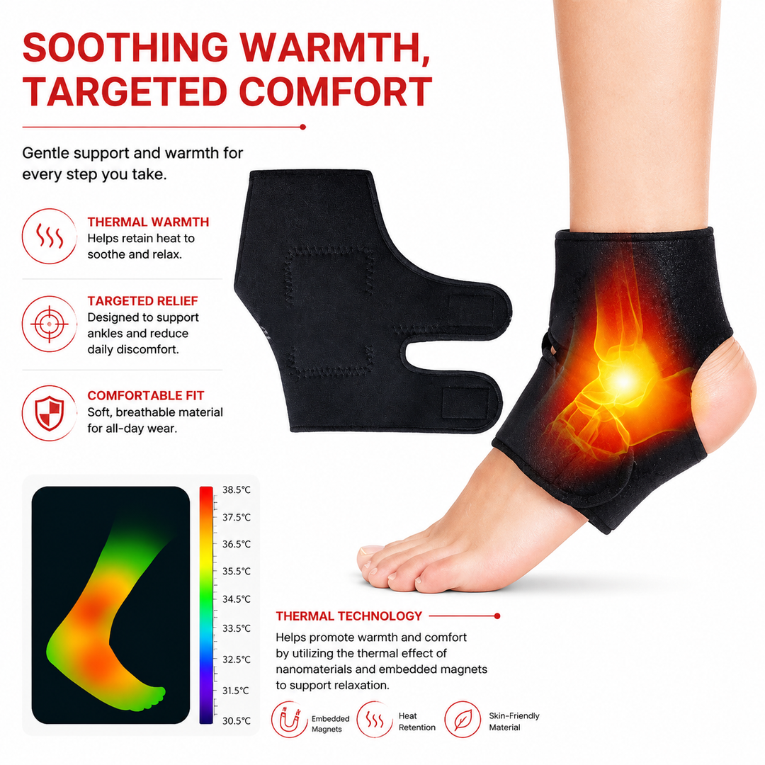 Premium Magnetic Tourmaline Ankle Support Brace Adjustable Compression Self Heating Foot Wrap Warm Comfort Ankle Stabilizer Pain Relief Support 1 Pair