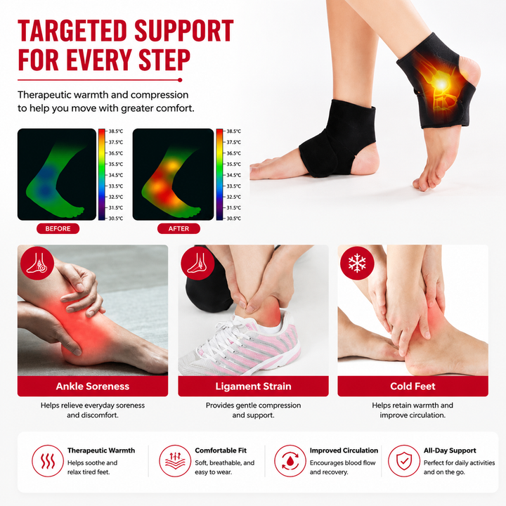 Premium Magnetic Tourmaline Ankle Support Brace Adjustable Compression Self Heating Foot Wrap Warm Comfort Ankle Stabilizer Pain Relief Support 1 Pair