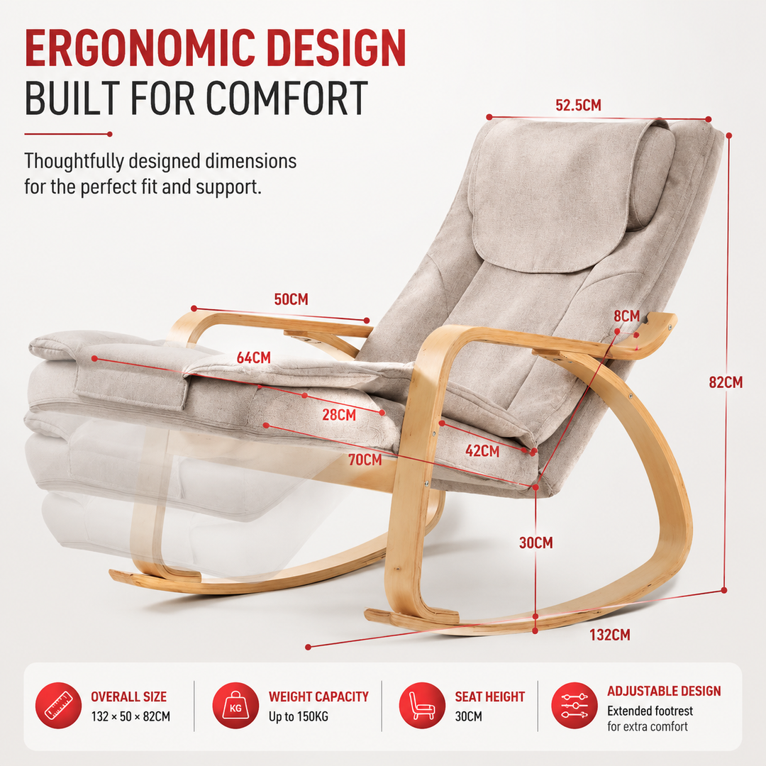Premium Massage Rocker Recliner Chair Ergonomic Overstuffed Lounge Chair Heat Vibration Neck and Back Massage Home Relaxation Living Room Comfort Furniture Use
