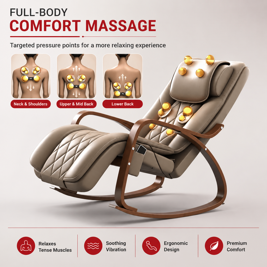 Premium Massage Rocker Recliner Chair Ergonomic Overstuffed Lounge Chair Heat Vibration Neck and Back Massage Home Relaxation Living Room Comfort Furniture Use