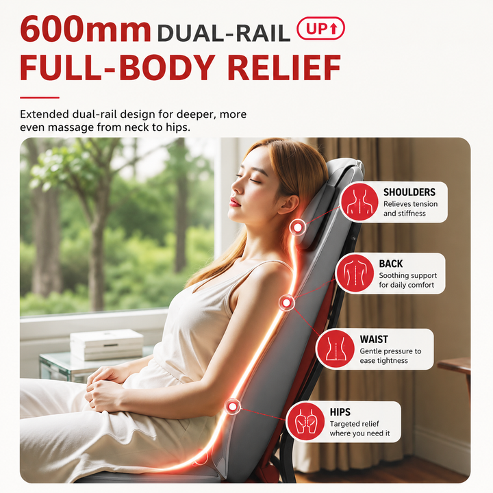 Premium Massage Seat Cushion with Heat Full Back Massager Chair Pad for Office Chair Car Seat Dual Rail Back Waist Hip Massage Cushion