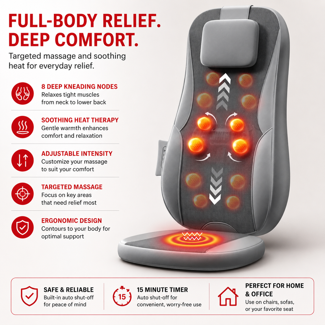 Premium Massage Seat Cushion with Heat Full Back Massager Chair Pad for Office Chair Car Seat Dual Rail Back Waist Hip Massage Cushion
