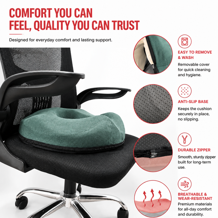 Premium Memory Foam Donut Seat Cushion Tailbone Pressure Relief Pillow Ergonomic Hemorrhoid Sciatica Sitting Support Office Home Travel Chair Pad