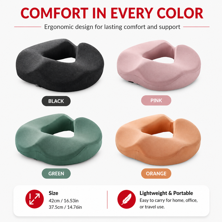 Premium Memory Foam Donut Seat Cushion Tailbone Pressure Relief Pillow Ergonomic Hemorrhoid Sciatica Sitting Support Office Home Travel Chair Pad