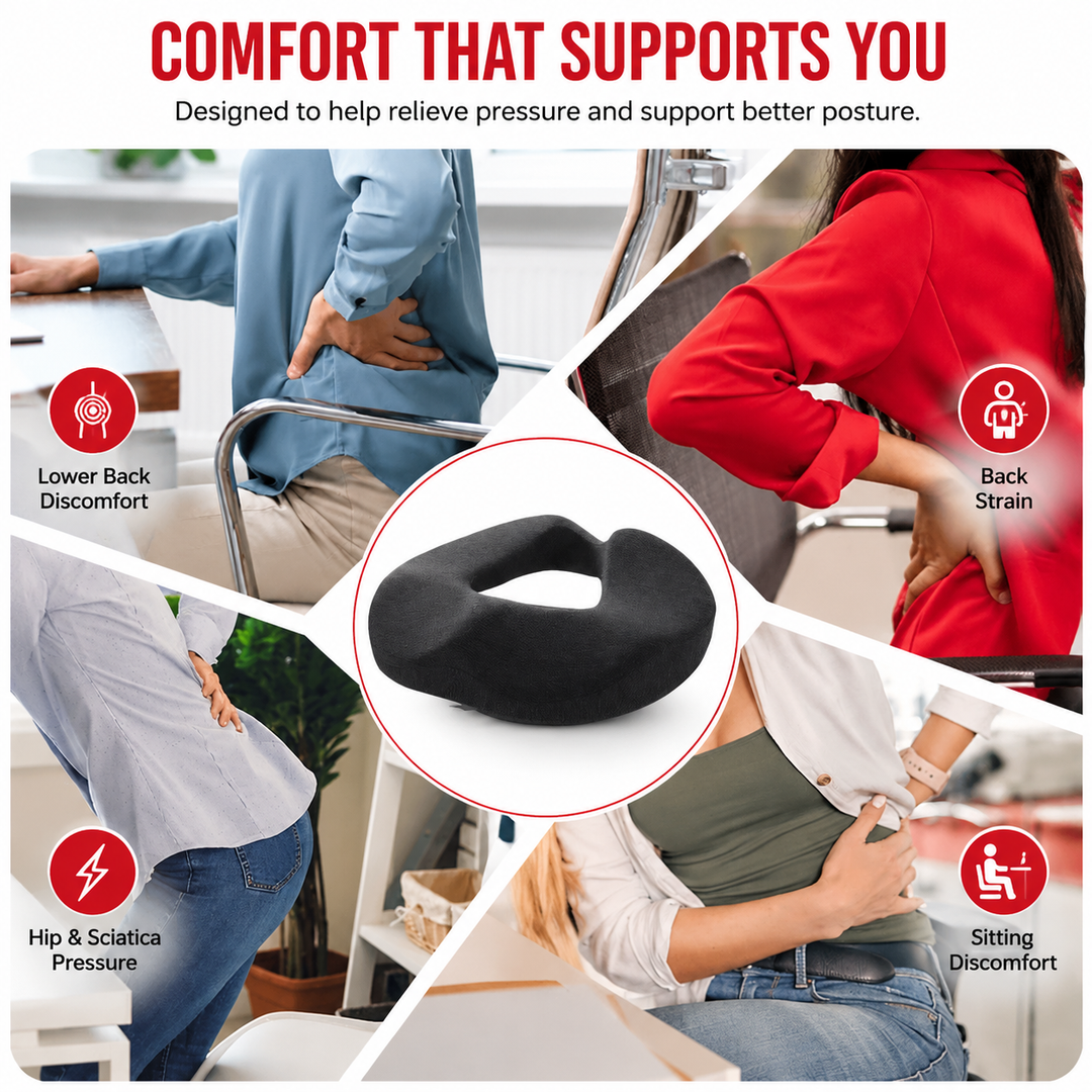 Premium Memory Foam Donut Seat Cushion Tailbone Pressure Relief Pillow Ergonomic Hemorrhoid Sciatica Sitting Support Office Home Travel Chair Pad