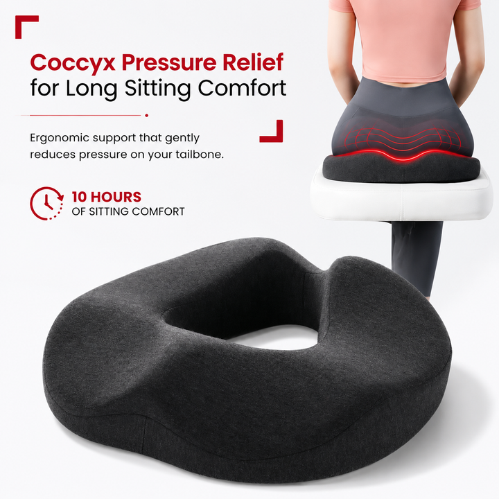 Premium Memory Foam Donut Seat Cushion Tailbone Pressure Relief Pillow Ergonomic Hemorrhoid Sciatica Sitting Support Office Home Travel Chair Pad