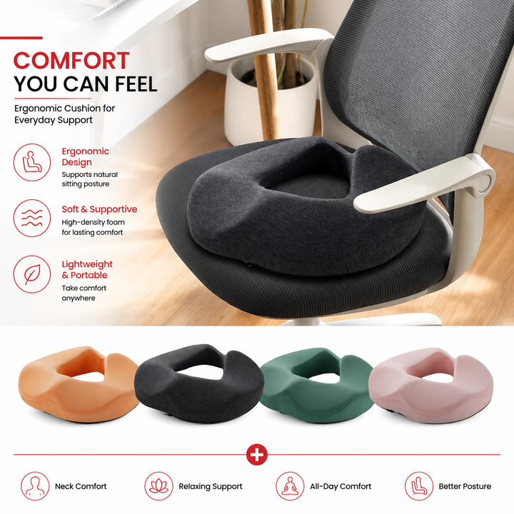 Premium Memory Foam Donut Seat Cushion Tailbone Pressure Relief Pillow Ergonomic Hemorrhoid Sciatica Sitting Support Office Home Travel Chair Pad