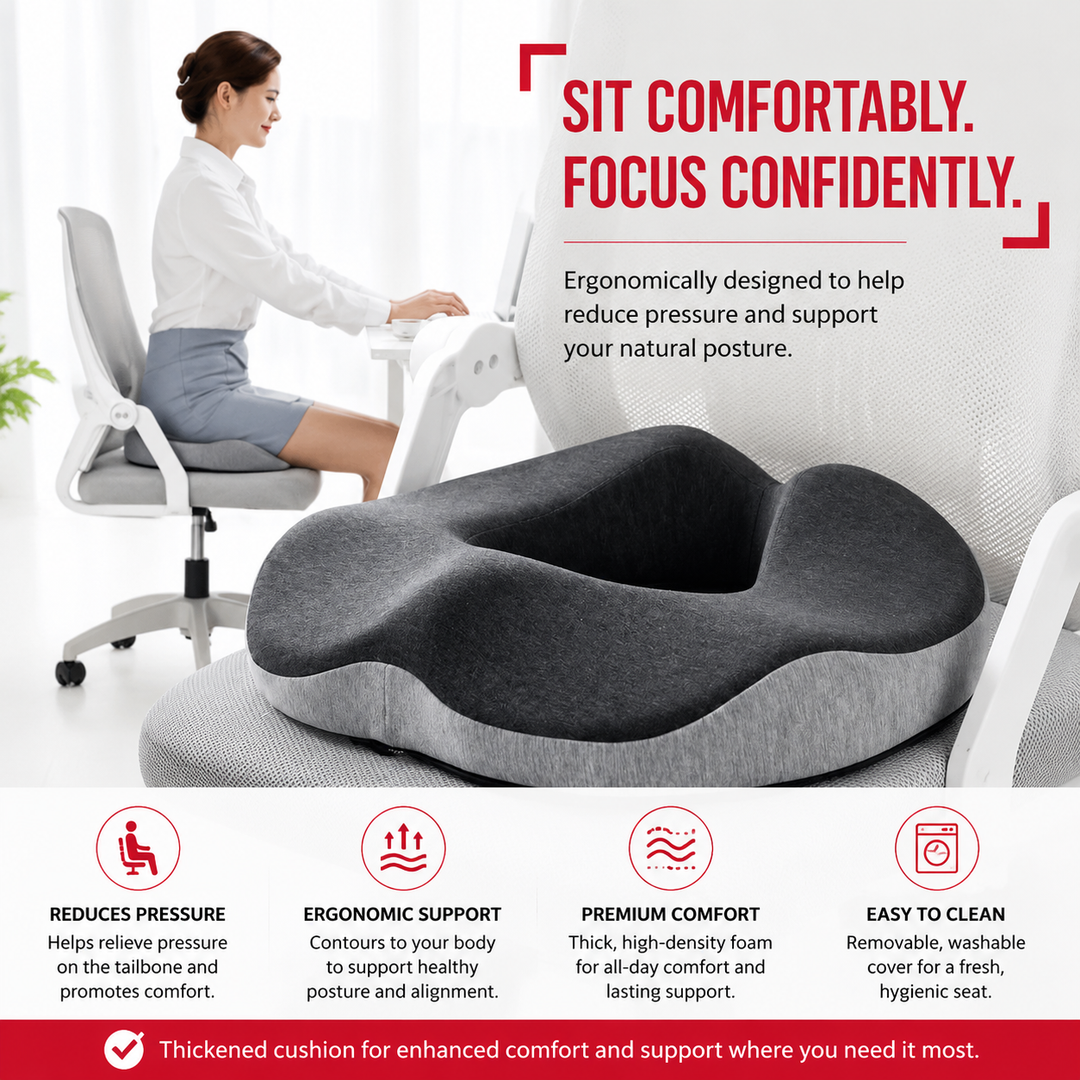 Premium Memory Foam Donut Seat Cushion Tailbone Pressure Relief Pillow Ergonomic Hemorrhoid Sciatica Sitting Support Office Home Travel Chair Pad