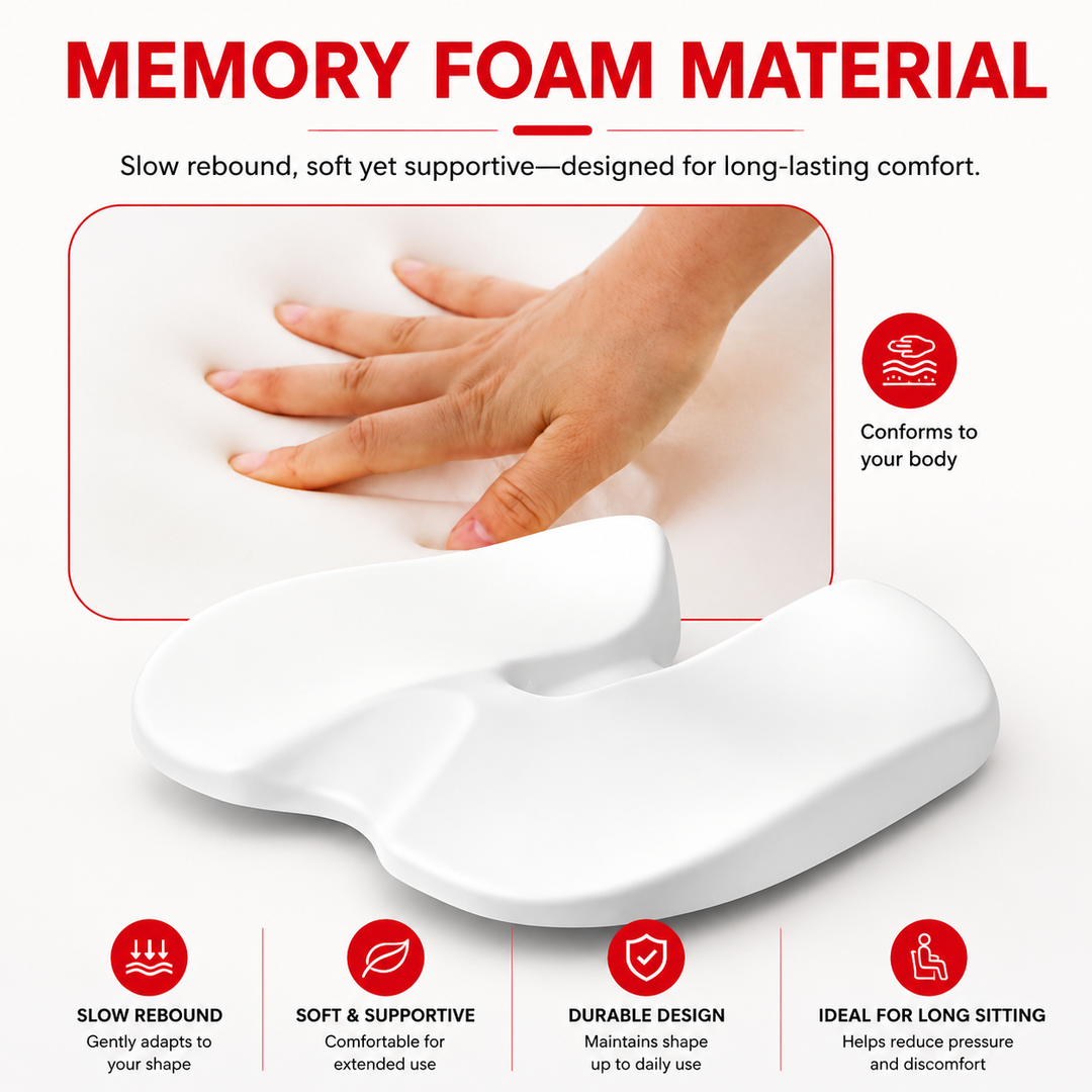 Premium Memory Foam Seat Cushion Ergonomic Chair Pad Non Slip Support Cushion Office Chair Car Seat Portable Comfort Cushion Travel Daily Use Support