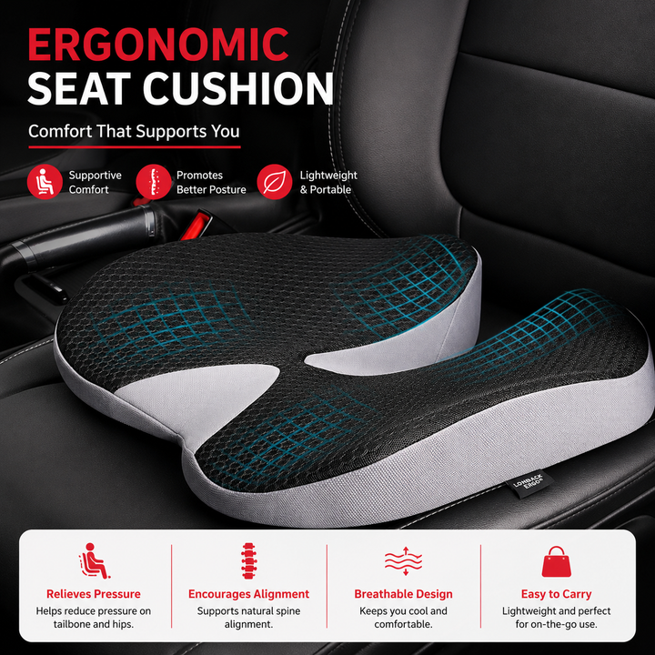 Premium Memory Foam Seat Cushion Ergonomic Chair Pad Non Slip Support Cushion Office Chair Car Seat Portable Comfort Cushion Travel Daily Use Support