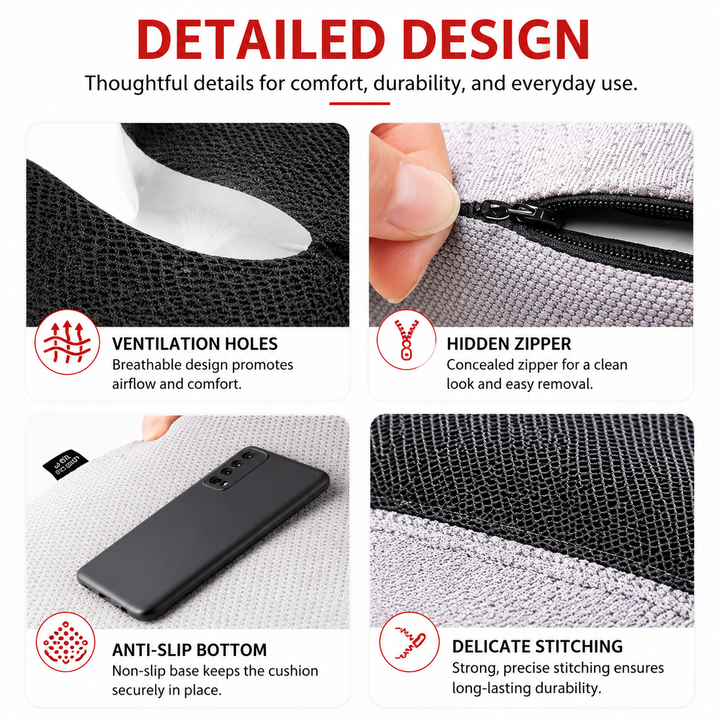 Premium Memory Foam Seat Cushion Ergonomic Chair Pad Non Slip Support Cushion Office Chair Car Seat Portable Comfort Cushion Travel Daily Use Support