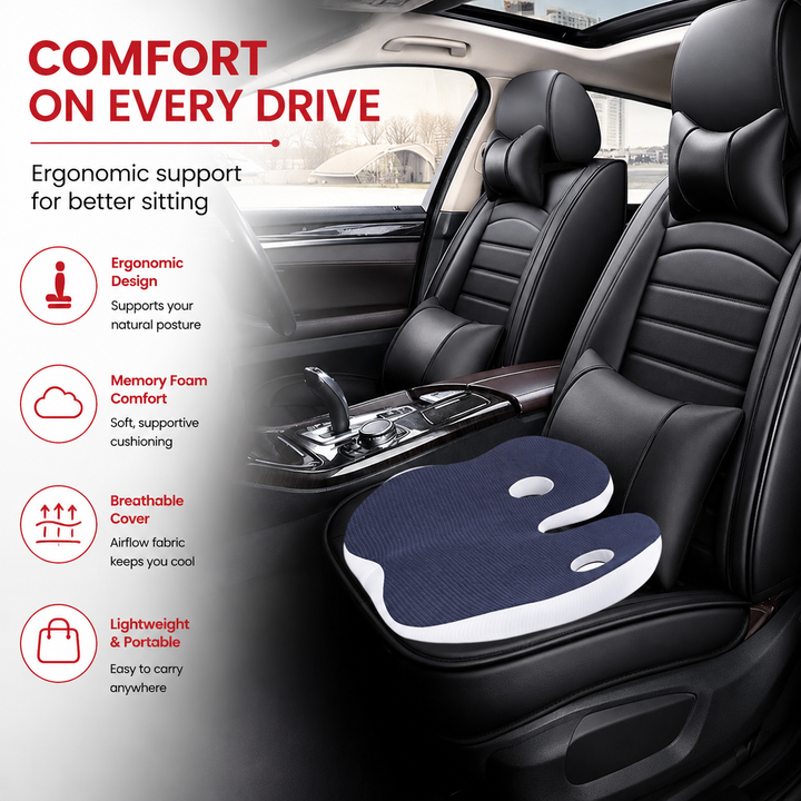 Premium Memory Foam Seat Cushion Ergonomic Sit Bone Support Pad Breathable Washable Chair Cushion Office Car Home Long Sitting Posture Comfort Cushion