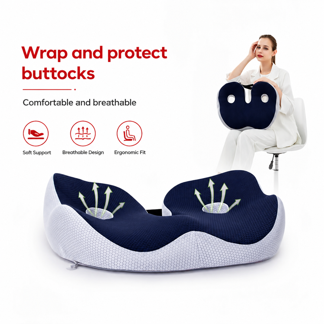 Premium Memory Foam Seat Cushion Ergonomic Sit Bone Support Pad Breathable Washable Chair Cushion Office Car Home Long Sitting Posture Comfort Cushion