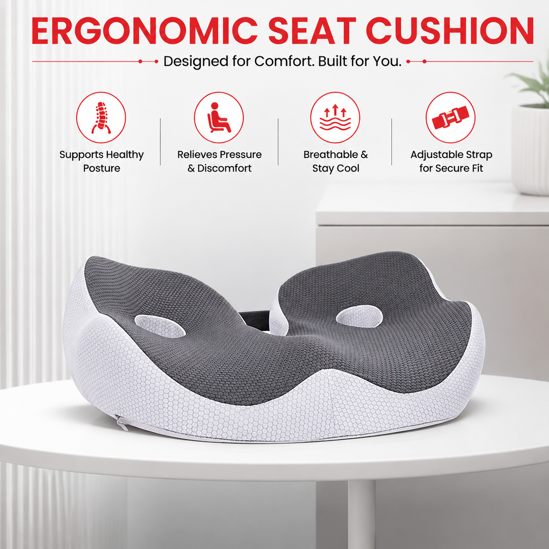 Premium Memory Foam Seat Cushion Ergonomic Sit Bone Support Pad Breathable Washable Chair Cushion Office Car Home Long Sitting Posture Comfort Cushion