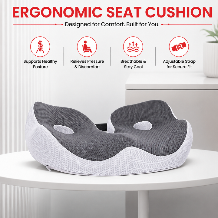 Premium Memory Foam Seat Cushion Ergonomic Sit Bone Support Pad Breathable Washable Chair Cushion Office Car Home Long Sitting Posture Comfort Cushion