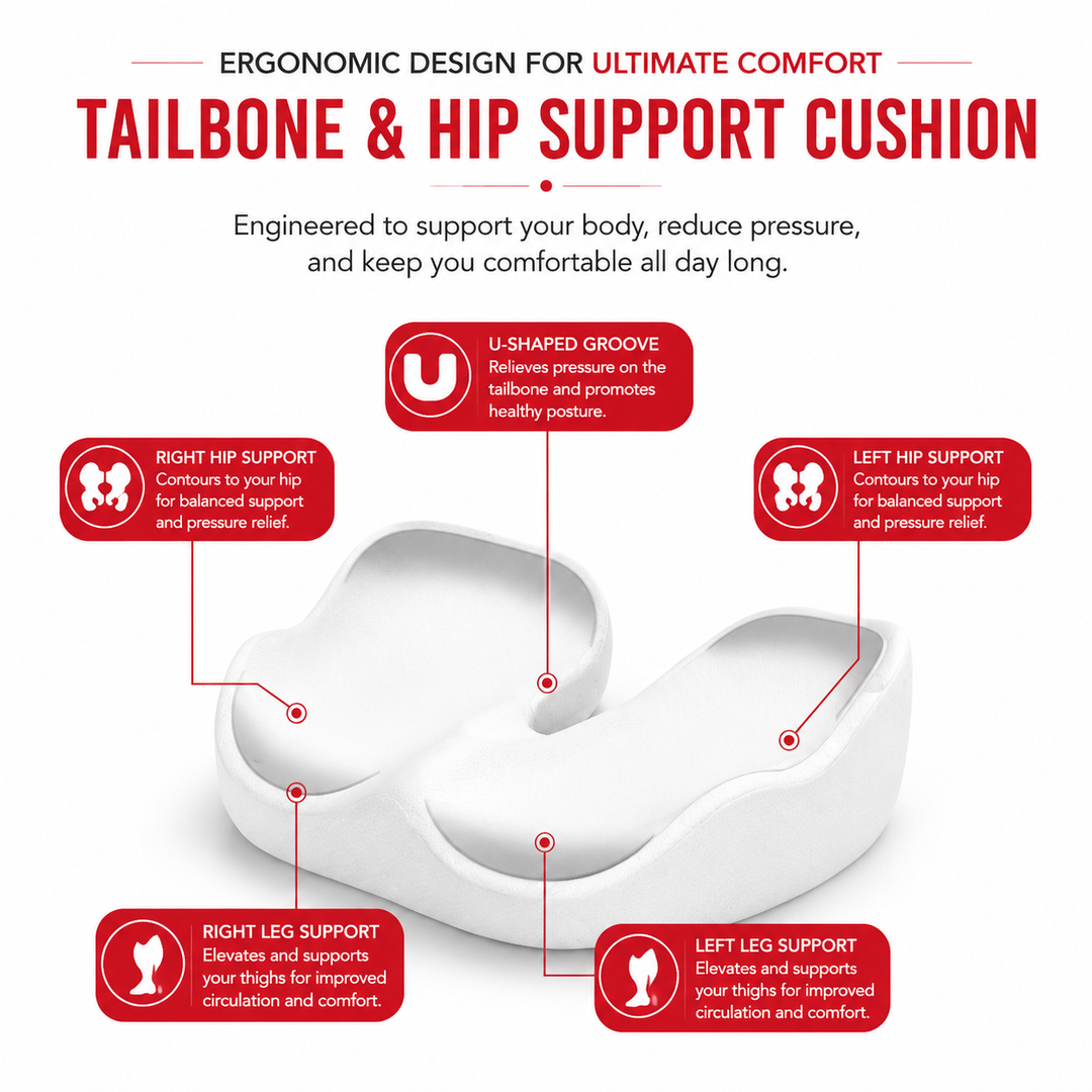 Premium Memory Foam Seat Cushion Sit Bone Relief Ergonomic Chair Cushion Pressure Relief Breathable Washable Office Car Driver Long Sitting Comfort Cushion