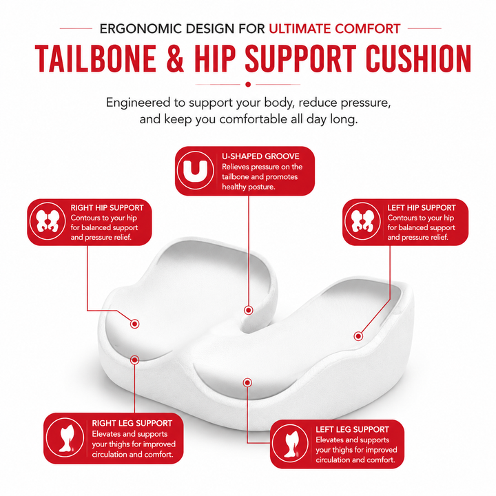 Premium Memory Foam Seat Cushion Sit Bone Relief Ergonomic Chair Cushion Pressure Relief Breathable Washable Office Car Driver Long Sitting Comfort Cushion