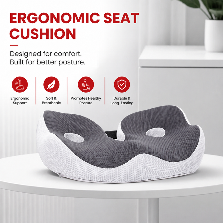 Premium Memory Foam Seat Cushion Sit Bone Relief Ergonomic Chair Cushion Pressure Relief Breathable Washable Office Car Driver Long Sitting Comfort Cushion