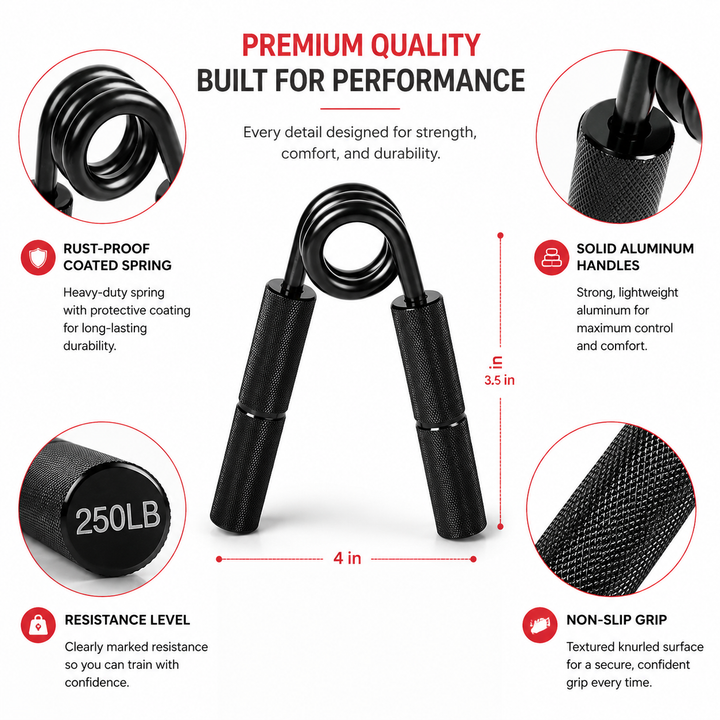 Premium Metal Hand Gripper Adjustable 50–350LB Grip Strength Trainer Finger Wrist Forearm Exercise Tool Gym Home Fitness Muscle Workout Device