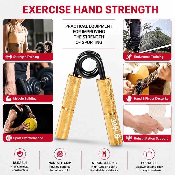 Premium Metal Hand Gripper Adjustable 50–350LB Grip Strength Trainer Finger Wrist Forearm Exercise Tool Gym Home Fitness Muscle Workout Device