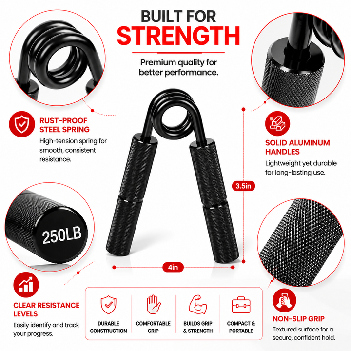 Premium Metal Hand Gripper Adjustable 50 to 350lb Grip Strengthener Finger Wrist Trainer Ergonomic Portable Fitness Tool Home Gym Workout Hand Exerciser