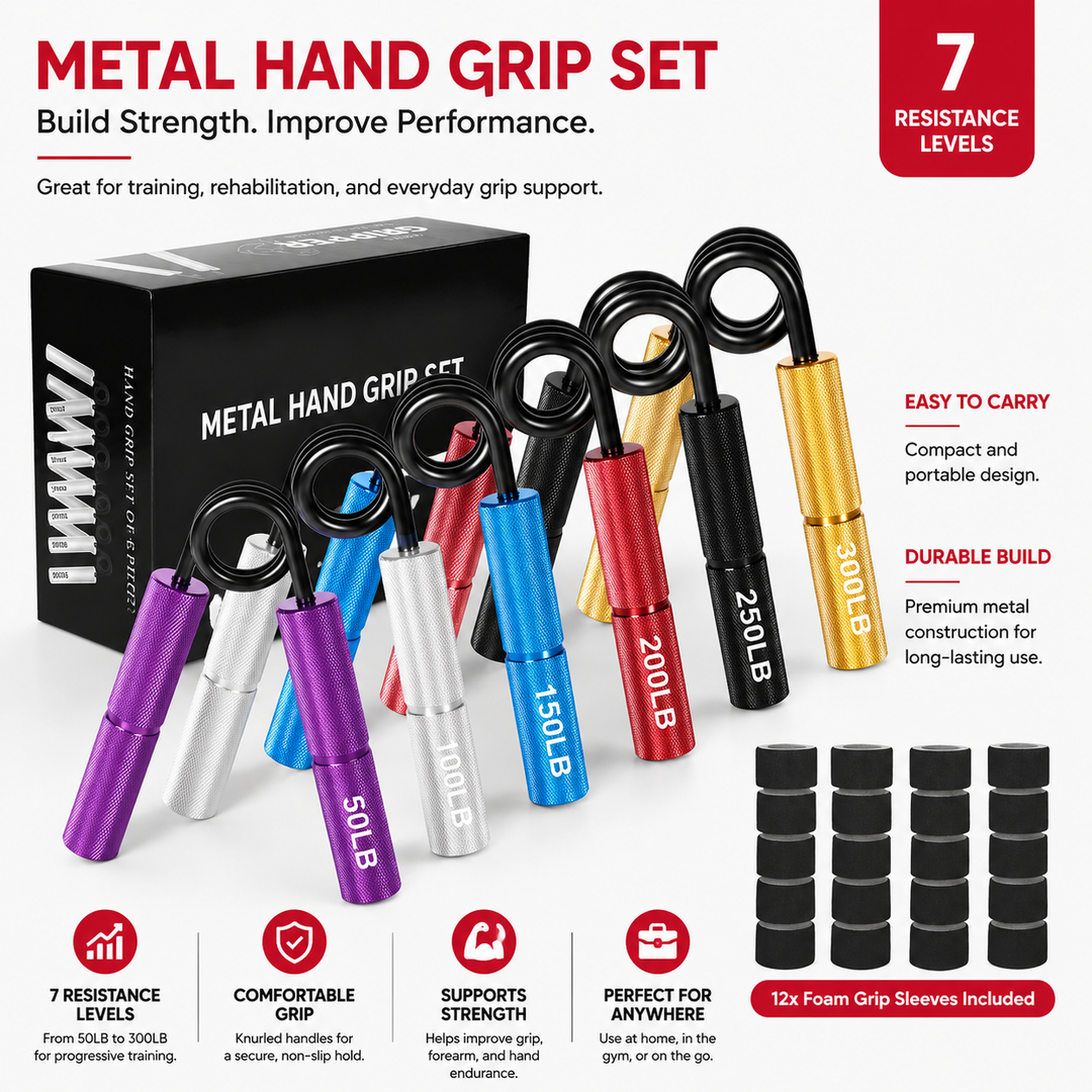 Premium Metal Hand Gripper Adjustable 50 to 350lb Grip Strengthener Finger Wrist Trainer Ergonomic Portable Fitness Tool Home Gym Workout Hand Exerciser