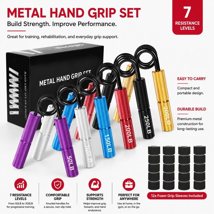 Premium Metal Hand Gripper Adjustable 50 to 350lb Grip Strengthener Finger Wrist Trainer Ergonomic Portable Fitness Tool Home Gym Workout Hand Exerciser
