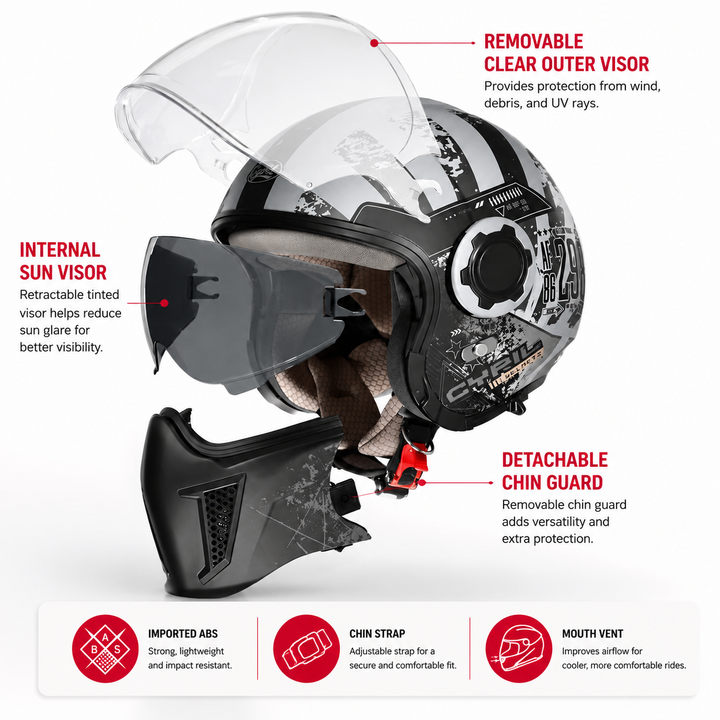 Premium Modular Motorcycle Helmet Full Face Open Face Dual Lens ABS Shell Retro Riding Helmet Anti Fog Visor Lightweight Tool Free Design Men Women