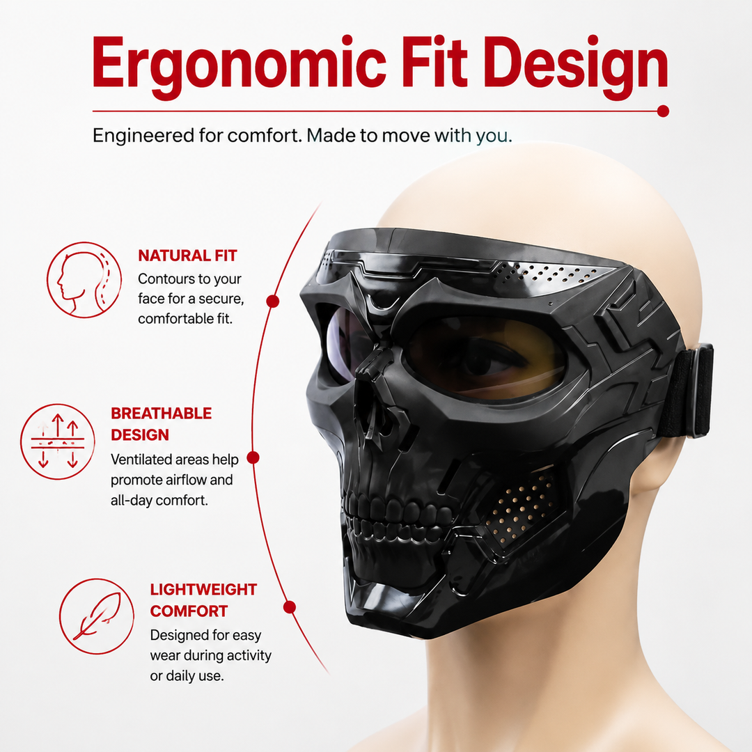 Premium Motorcycle Mask Goggles Skull Face Mask Breathable Wind Dust Cover Adjustable Strap Helmet Compatible Outdoor Riding Goggles Multicolor Lens