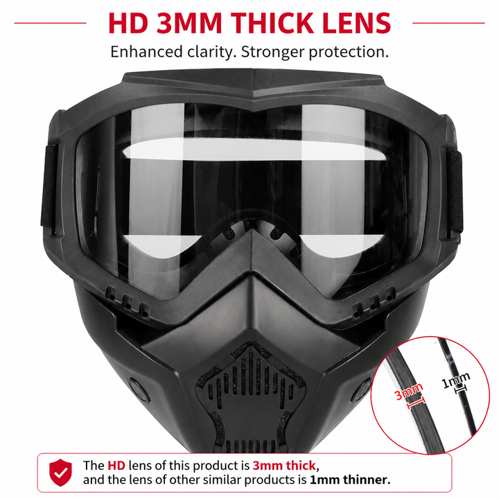 Premium Motorcycle Mask Goggles Skull Face Mask Breathable Wind Dust Cover Adjustable Strap Helmet Compatible Outdoor Riding Goggles Multicolor Lens