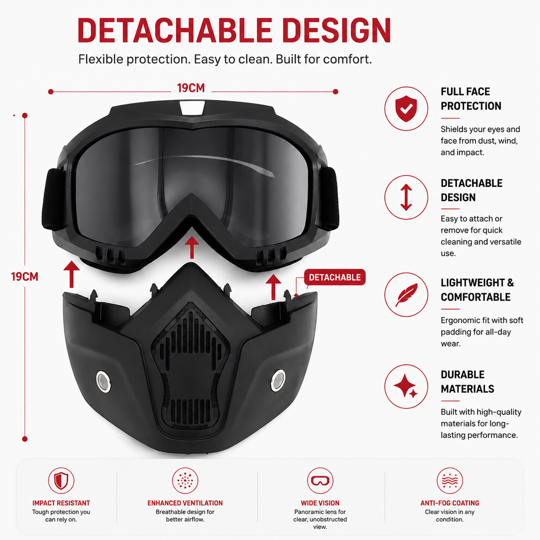 Premium Motorcycle Mask Goggles Skull Face Mask Breathable Wind Dust Cover Adjustable Strap Helmet Compatible Outdoor Riding Goggles Multicolor Lens
