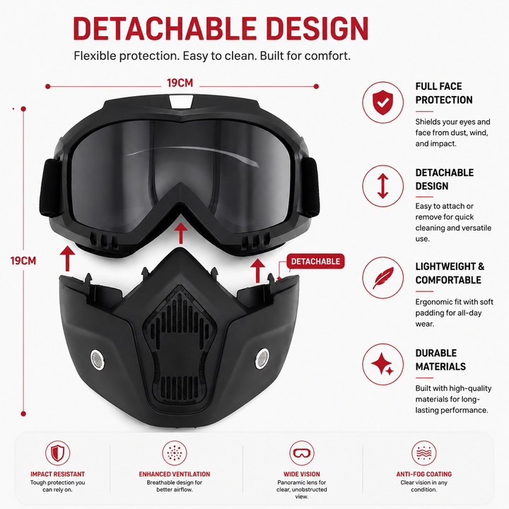 Premium Motorcycle Mask Goggles Skull Face Mask Breathable Wind Dust Cover Adjustable Strap Helmet Compatible Outdoor Riding Goggles Multicolor Lens