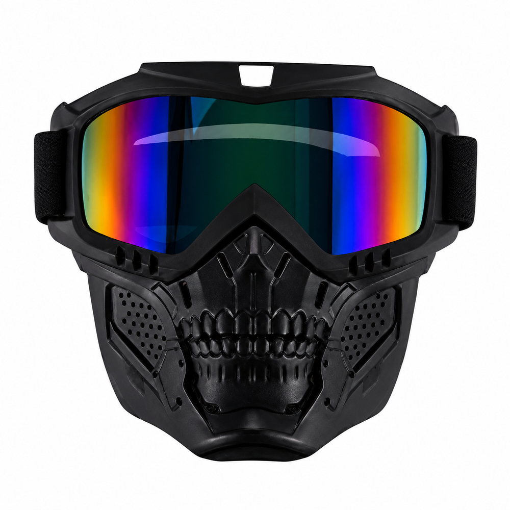 Premium Motorcycle Mask Goggles Skull Face Mask Breathable Wind Dust Cover Adjustable Strap Helmet Compatible Outdoor Riding Goggles Multicolor Lens