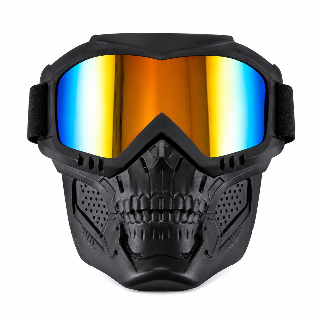 Premium Motorcycle Mask Goggles Skull Face Mask Breathable Wind Dust Cover Adjustable Strap Helmet Compatible Outdoor Riding Goggles Multicolor Lens