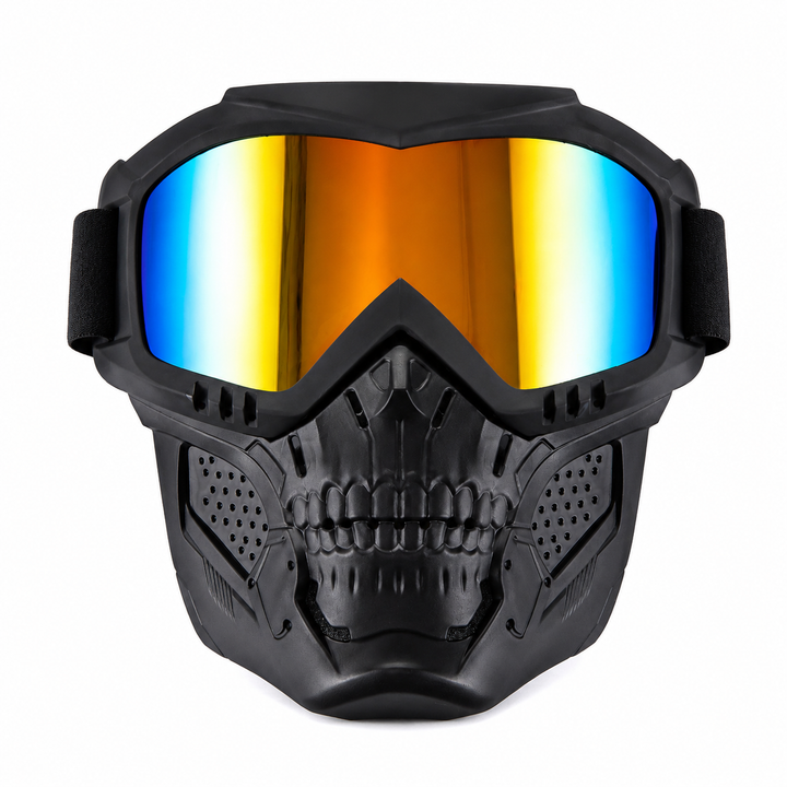 Premium Motorcycle Mask Goggles Skull Face Mask Breathable Wind Dust Cover Adjustable Strap Helmet Compatible Outdoor Riding Goggles Multicolor Lens