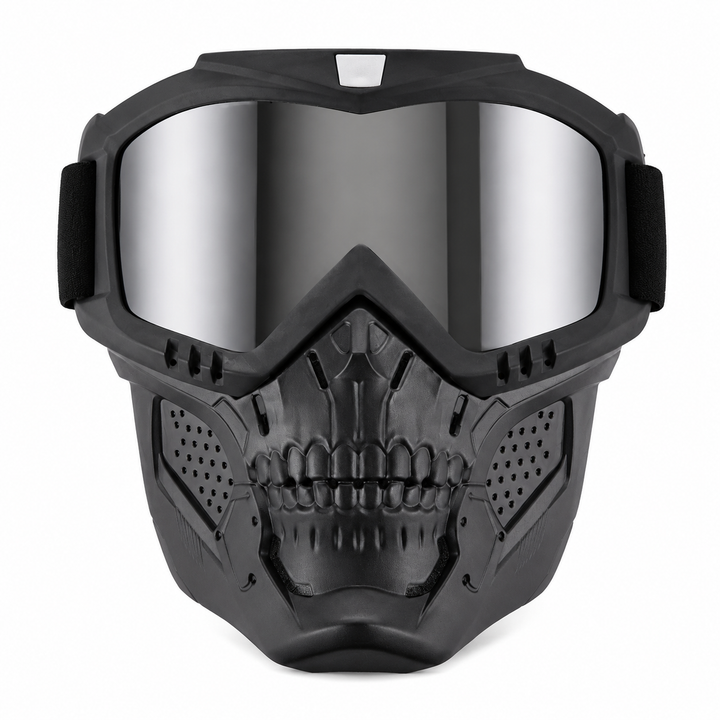 Premium Motorcycle Mask Goggles Skull Face Mask Breathable Wind Dust Cover Adjustable Strap Helmet Compatible Outdoor Riding Goggles Multicolor Lens