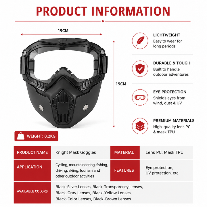 Premium Motorcycle Mask Goggles Skull Face Mask Breathable Wind Dust Cover Adjustable Strap Helmet Compatible Outdoor Riding Goggles Multicolor Lens