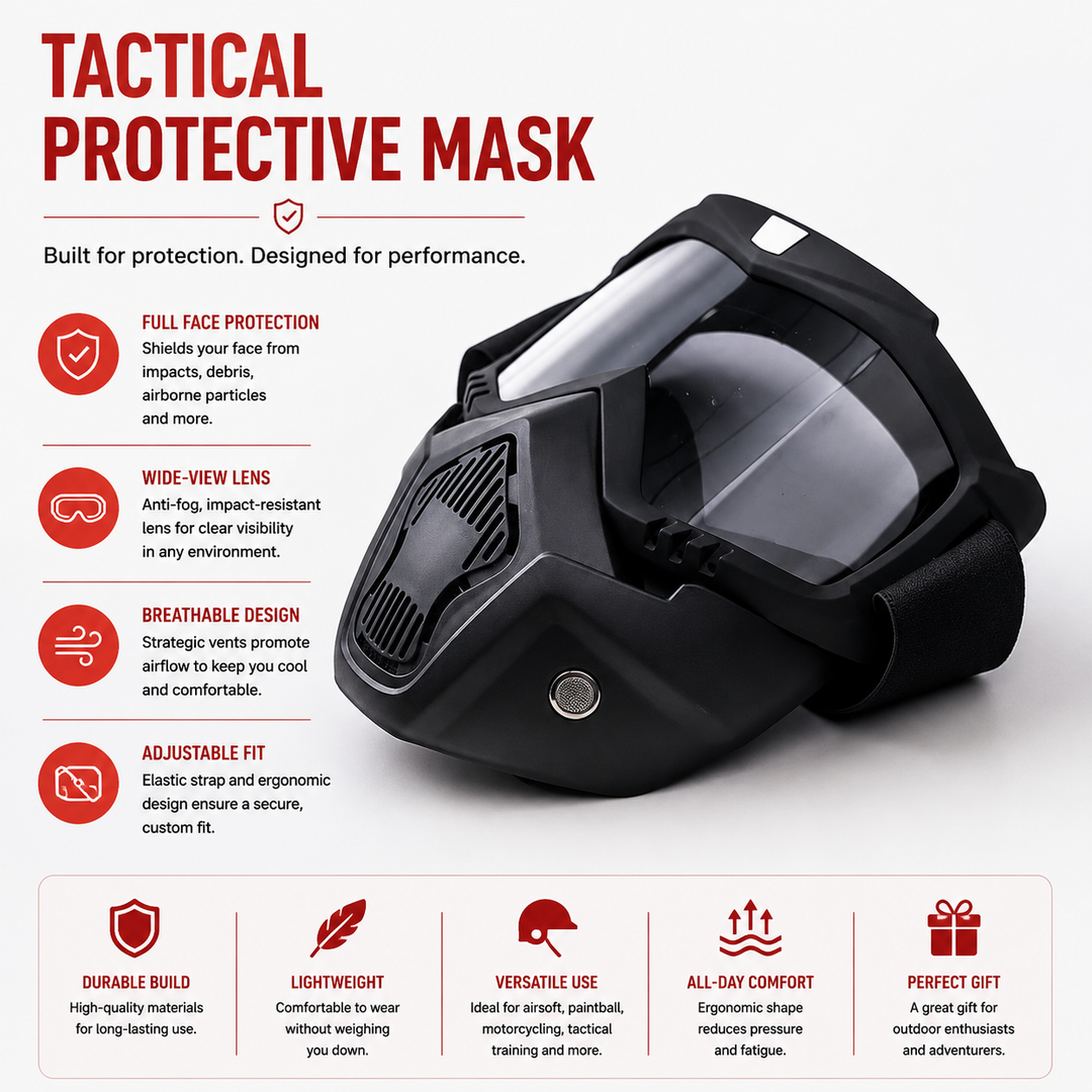 Premium Motorcycle Mask Goggles Skull Face Mask Breathable Wind Dust Cover Adjustable Strap Helmet Compatible Outdoor Riding Goggles Multicolor Lens