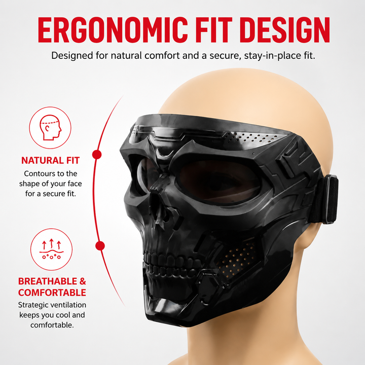 Premium Motorcycle Skull Mouth Mask Tactical Riding Goggles UV Protection Windproof Dustproof Anti-Glare Ski Cycling Mountaineering Mask with Adjustable Strap
