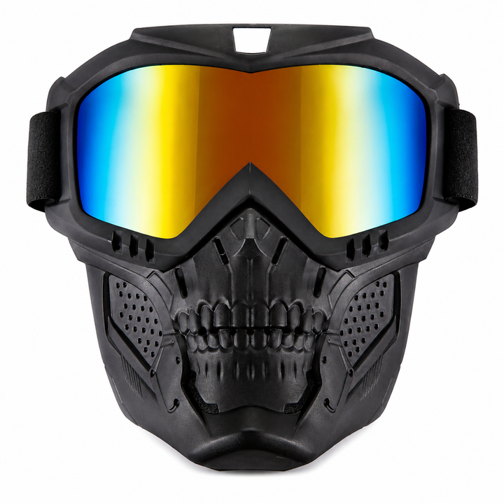 Premium Motorcycle Skull Mouth Mask Tactical Riding Goggles UV Protection Windproof Dustproof Anti-Glare Ski Cycling Mountaineering Mask with Adjustable Strap