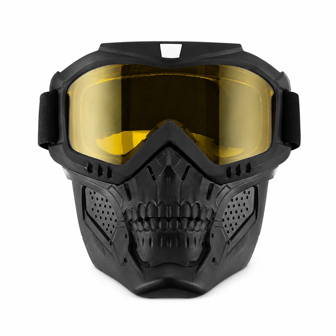 Premium Motorcycle Skull Mouth Mask Tactical Riding Goggles UV Protection Windproof Dustproof Anti-Glare Ski Cycling Mountaineering Mask with Adjustable Strap