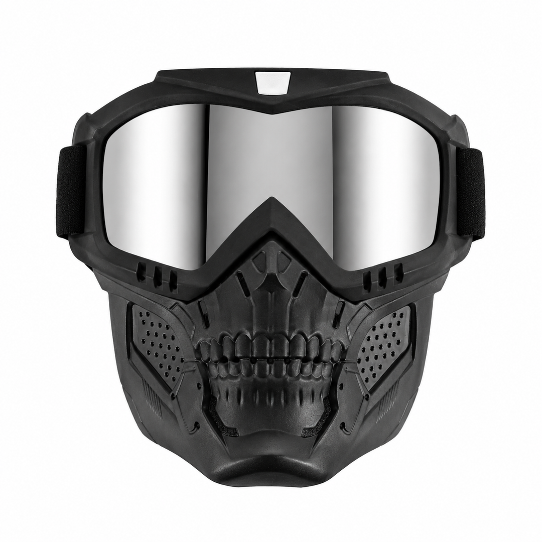 Premium Motorcycle Skull Mouth Mask Tactical Riding Goggles UV Protection Windproof Dustproof Anti-Glare Ski Cycling Mountaineering Mask with Adjustable Strap